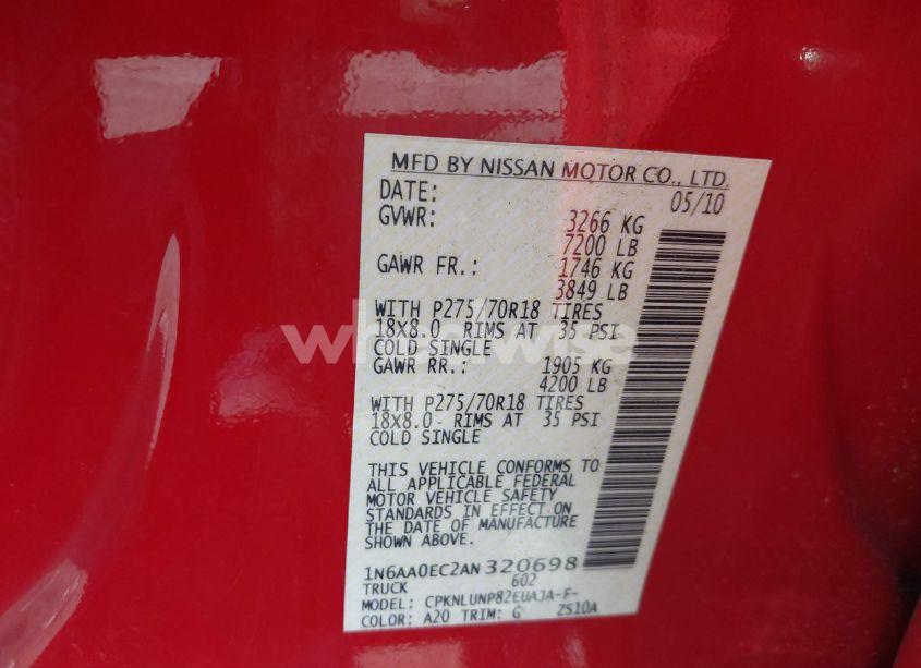 Photo 9 of 2010 Nissan Titan PRO-4X (VIN 1N6AA0EC2AN320698)
