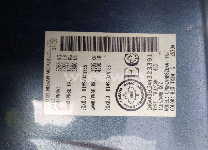 Photo 9 of 2010 Nissan Titan LE (VIN 1N6AA0EC2AN323391)