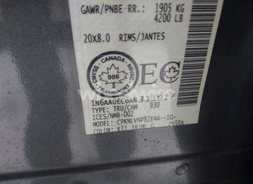 Photo 9 of 2010 Nissan Titan LE/SE (VIN 1N6AA0EC6AN311017)