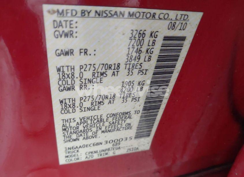 Photo 9 of 2011 Nissan Titan PRO-4X (VIN 1N6AA0EC6BN300035)