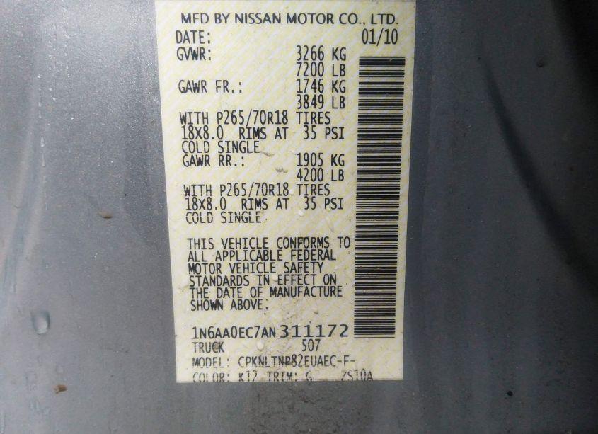 Photo 9 of 2010 Nissan Titan SE (VIN 1N6AA0EC7AN311172)