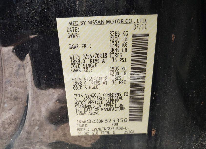 Photo 9 of 2011 Nissan Titan SV (VIN 1N6AA0EC8BN325356)