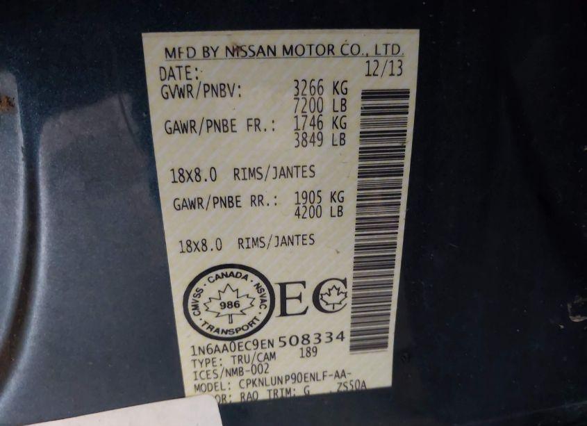 Photo 9 of 2014 Nissan Titan PRO-4X/S/SL/SV (VIN 1N6AA0EC9EN508334)