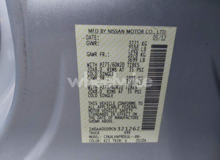 Photo 9 of 2012 Nissan Titan SL (VIN 1N6AA0ED9CN321262)