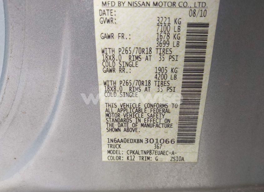 Photo 9 of 2011 Nissan Titan SV (VIN 1N6AA0EDXBN301066)