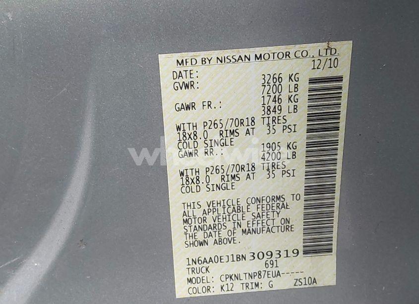 Photo 9 of 2011 Nissan Titan SV (VIN 1N6AA0EJ1BN309319)