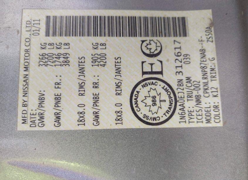 Photo 9 of 2011 Nissan Titan SL (VIN 1N6AA0EJ2BN312617)