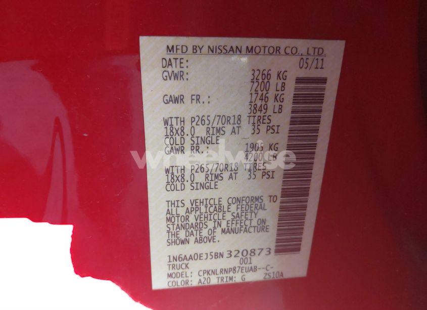 Photo 9 of 2011 Nissan Titan S (VIN 1N6AA0EJ5BN320873)