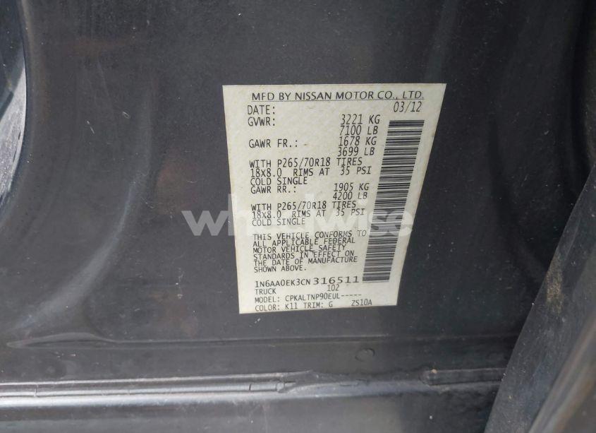Photo 9 of 2012 Nissan Titan SV (VIN 1N6AA0EK3CN316511)