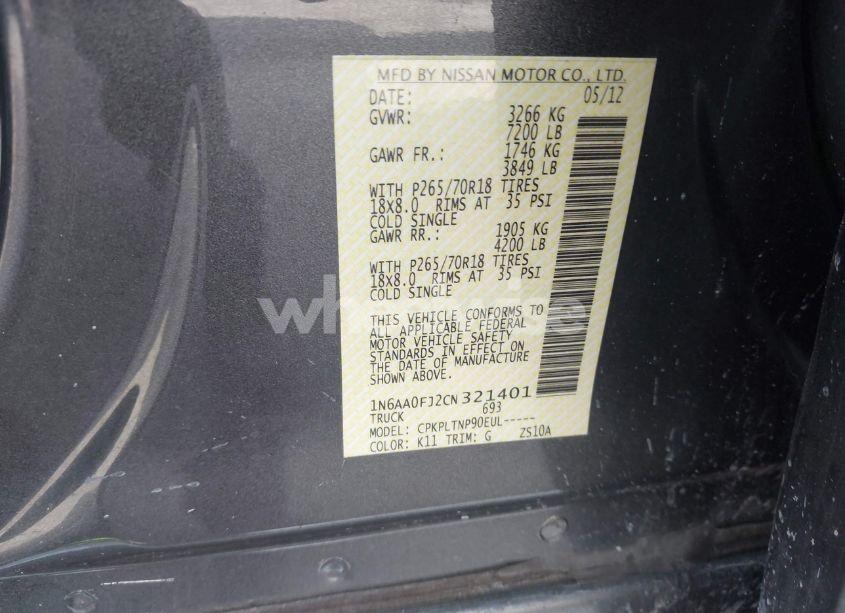 Photo 9 of 2012 Nissan Titan SV (VIN 1N6AA0FJ2CN321401)