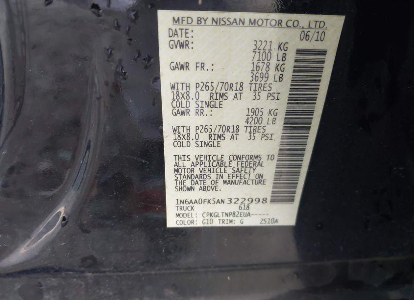 Photo 9 of 2010 Nissan Titan SE (VIN 1N6AA0FK5AN322998)