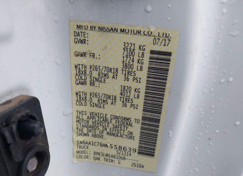 Photo 9 of 2017 Nissan Titan S (VIN 1N6AA1C76HN558639)