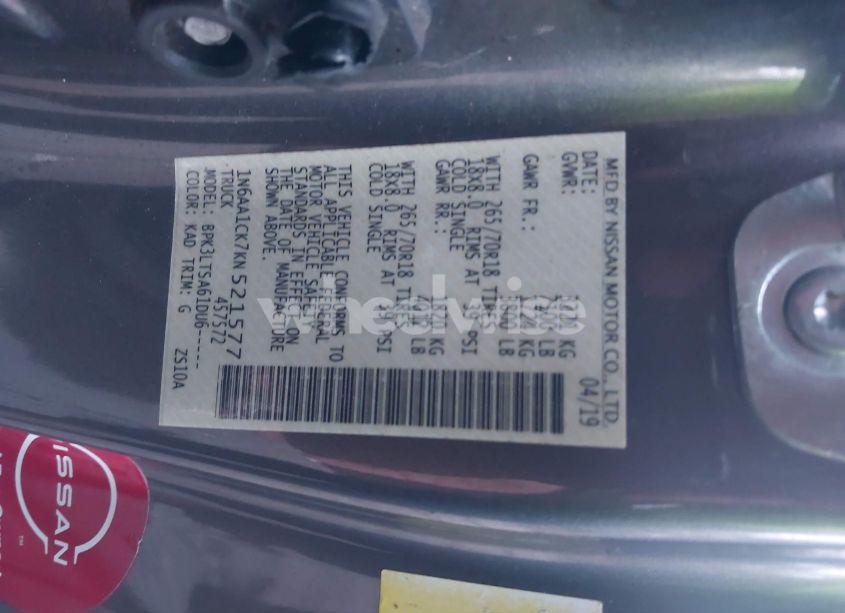 Photo 9 of 2019 Nissan Titan SV (VIN 1N6AA1CK7KN521577)