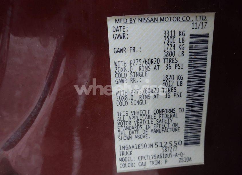 Photo 9 of 2018 Nissan Titan PLATINUM RESERVE (VIN 1N6AA1E50JN512550)