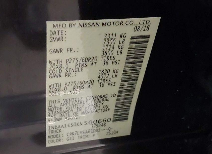 Photo 9 of 2019 Nissan Titan PLATINUM RESERVE (VIN 1N6AA1E50KN500660)