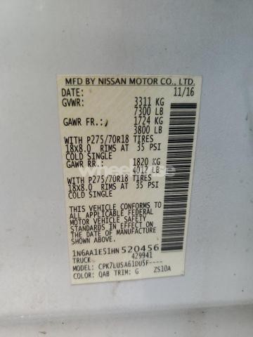 Photo 8 of 2017 NISSAN TITAN SV (VIN 1N6AA1E51HN520456)