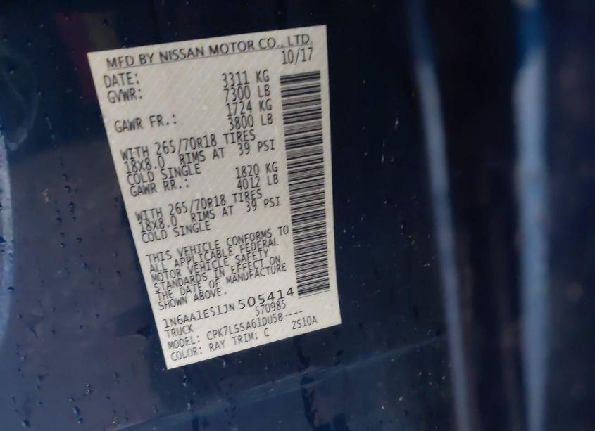 Photo 9 of 2018 Nissan Titan SV (VIN 1N6AA1E51JN505414)