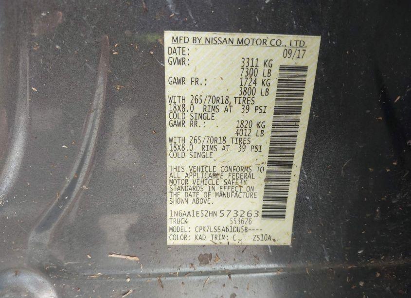 Photo 9 of 2017 Nissan Titan SV (VIN 1N6AA1E52HN573263)