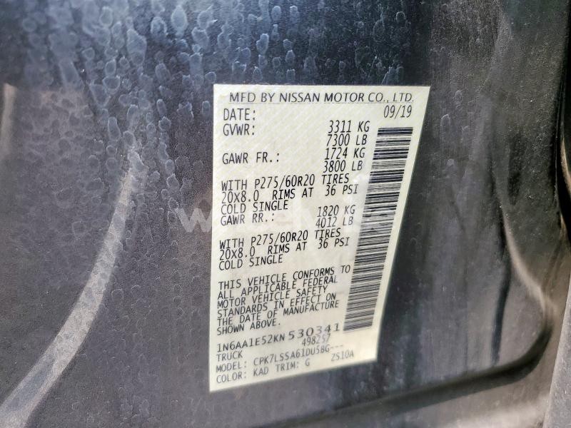 Photo 11 of 2019 NISSAN TITAN SV (VIN 1N6AA1E52KN530341)