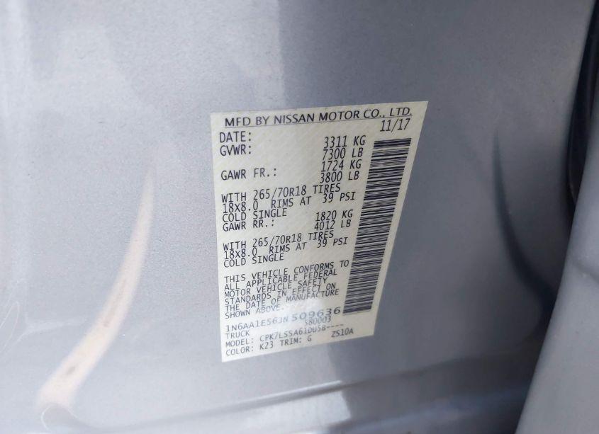 Photo 7 of 2018 Nissan Titan SV (VIN 1N6AA1E56JN509636)