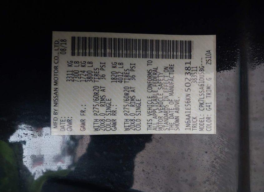 Photo 9 of 2019 Nissan Titan SV (VIN 1N6AA1E56KN502381)