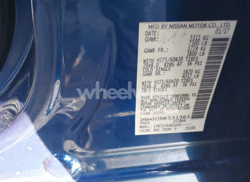 Photo 9 of 2017 Nissan Titan PLATINUM RESERVE (VIN 1N6AA1E59HN531365)