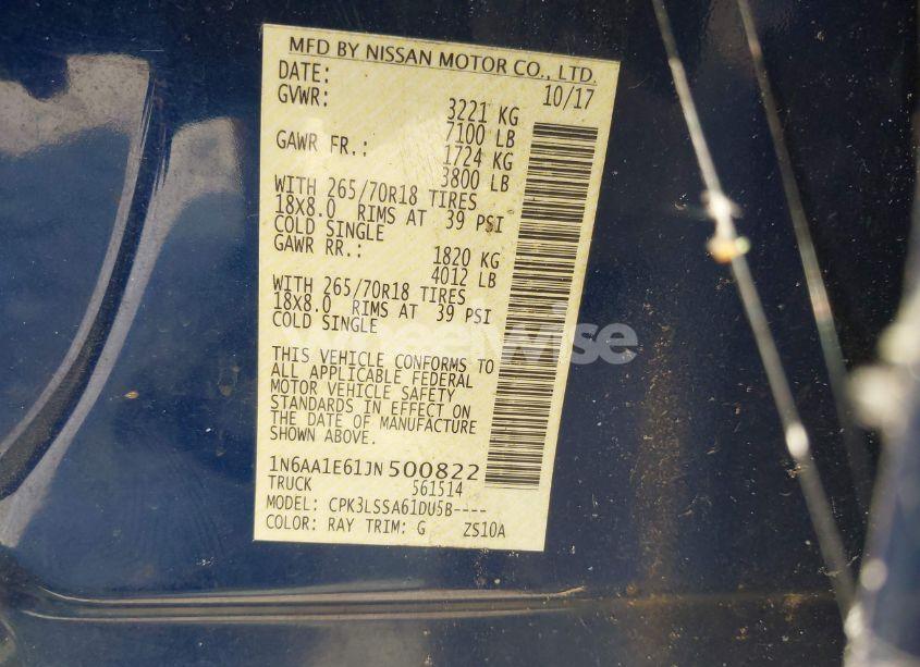 Photo 9 of 2018 Nissan Titan SV (VIN 1N6AA1E61JN500822)