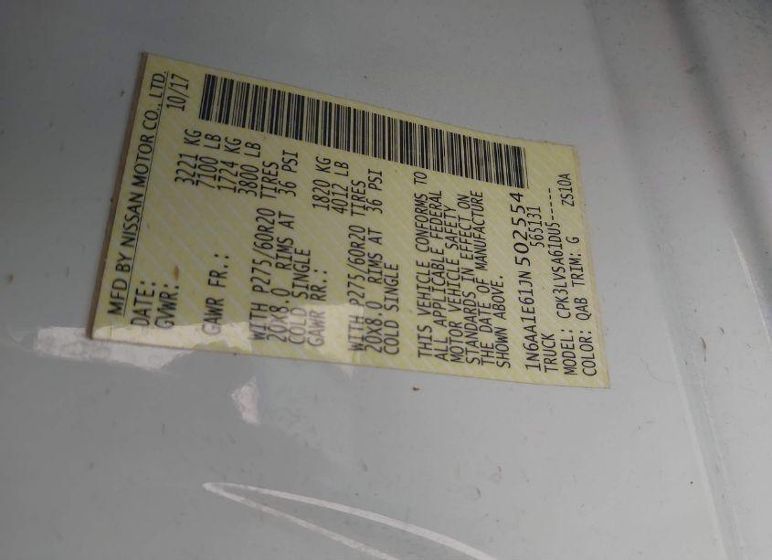 Photo 9 of 2018 Nissan Titan SL (VIN 1N6AA1E61JN502554)