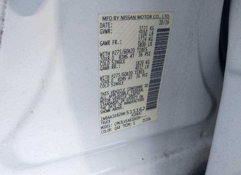 Photo 9 of 2017 Nissan Titan SL (VIN 1N6AA1E62HN515162)