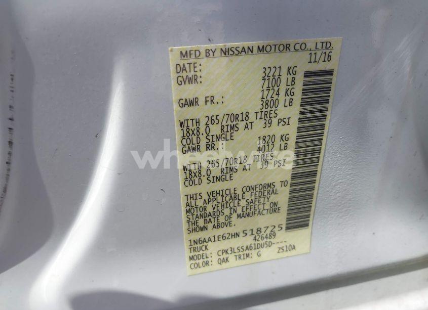 Photo 9 of 2017 Nissan Titan SV (VIN 1N6AA1E62HN518725)