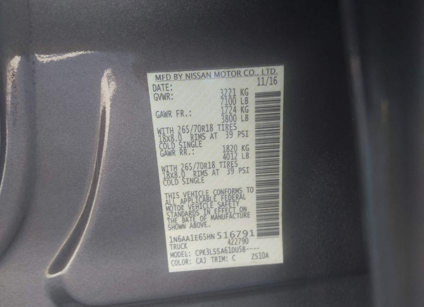 Photo 9 of 2017 Nissan Titan SV (VIN 1N6AA1E65HN516791)