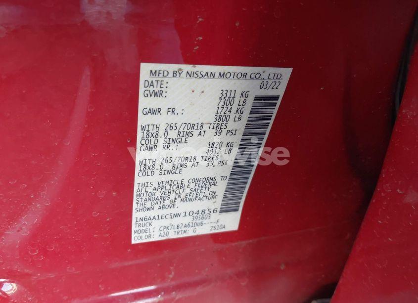 Photo 9 of 2022 Nissan Titan SV 4X4 (VIN 1N6AA1EC5NN104856)