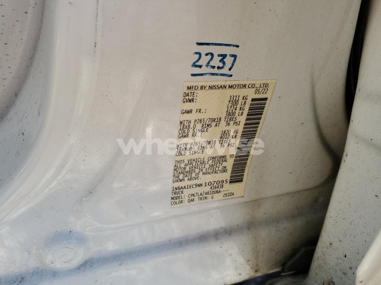 Photo 13 of 2022 NISSAN TITAN S (VIN 1N6AA1EC9NN107095)