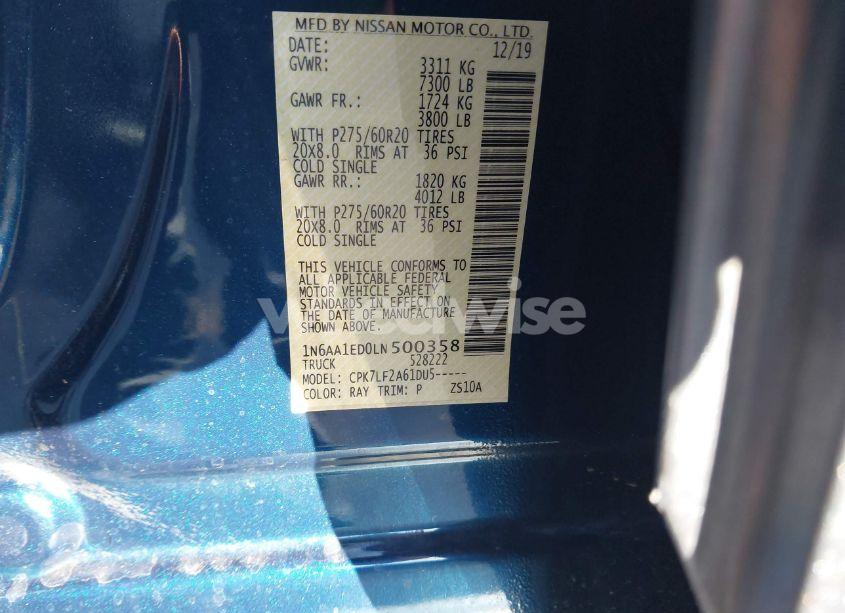 Photo 9 of 2020 Nissan Titan PLATINUM RESERVE 4X4 (VIN 1N6AA1ED0LN500358)