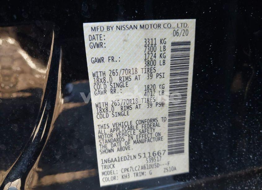 Photo 9 of 2020 Nissan Titan SV 4X4 (VIN 1N6AA1ED2LN511667)