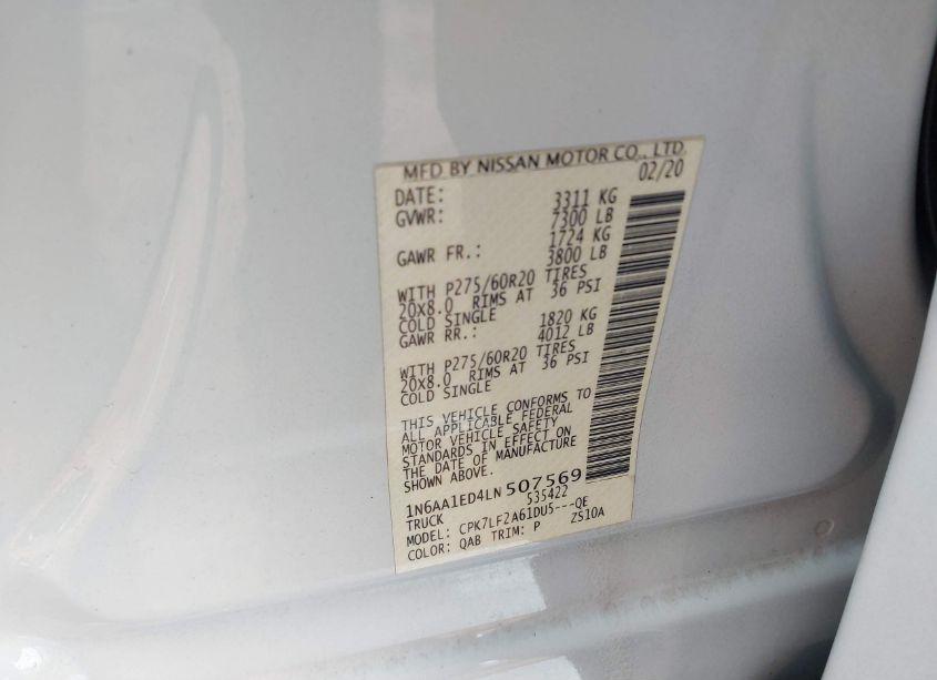 Photo 9 of 2020 Nissan Titan PLATINUM RESERVE 4X4 (VIN 1N6AA1ED4LN507569)