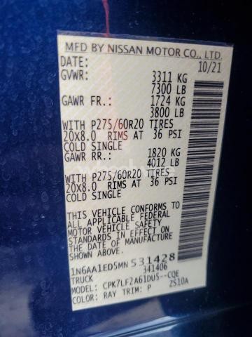 Photo 5 of 2021 NISSAN TITAN SV (VIN 1N6AA1ED5MN531428)