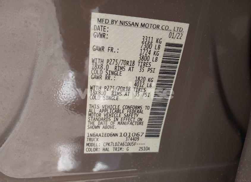 Photo 9 of 2022 Nissan Titan PRO-4X 4X4 (VIN 1N6AA1ED6NN101067)