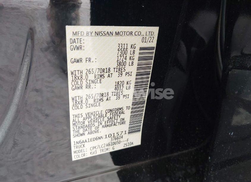 Photo 9 of 2022 Nissan Titan SV 4X4 (VIN 1N6AA1ED6NN101571)