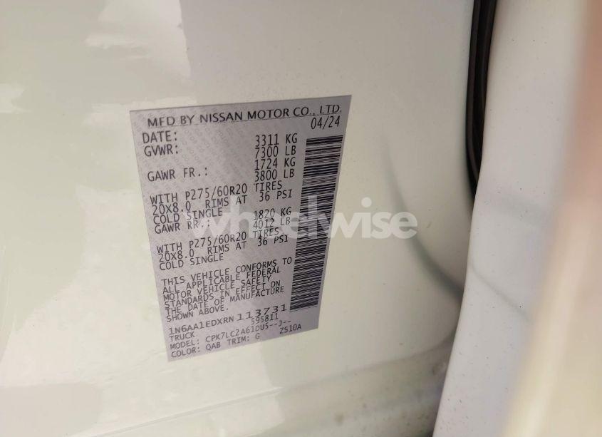 Photo 9 of 2024 Nissan Titan SV 4X4 (VIN 1N6AA1EDXRN113731)