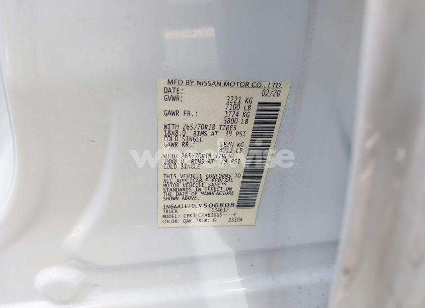 Photo 9 of 2020 Nissan Titan SV 4X2 (VIN 1N6AA1EF0LN506808)