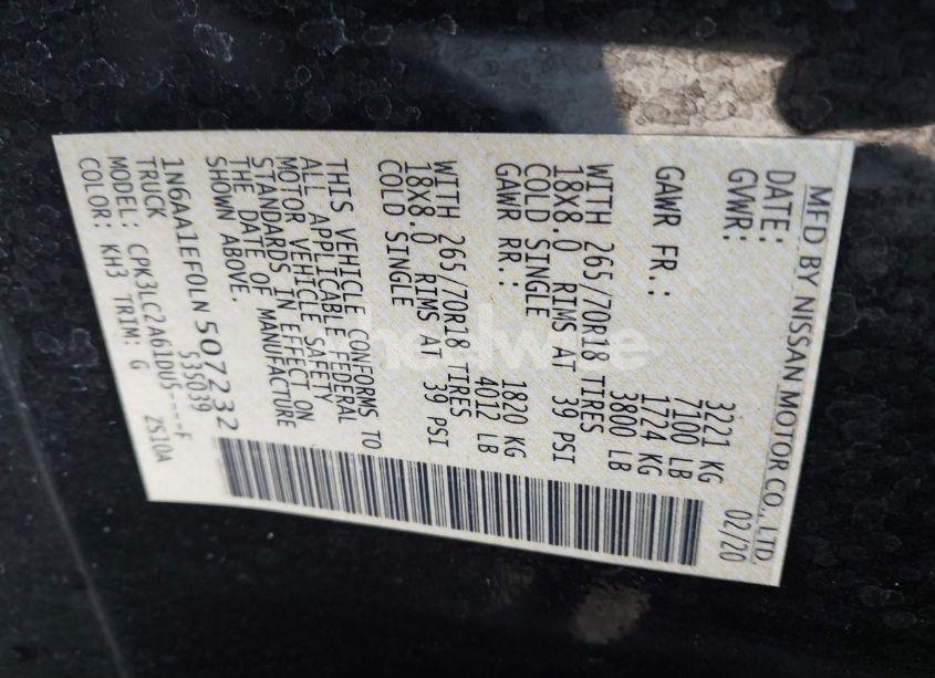 Photo 9 of 2020 Nissan Titan SV 4X2 (VIN 1N6AA1EF0LN507232)