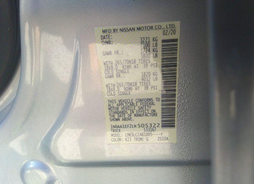 Photo 9 of 2020 Nissan Titan SV 4X2 (VIN 1N6AA1EF2LN505322)