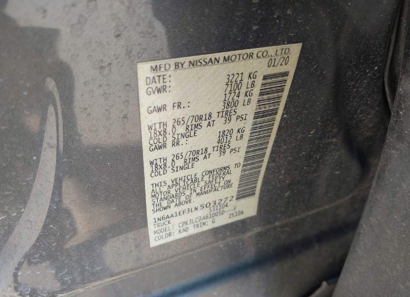 Photo 9 of 2020 Nissan Titan SV 4X2 (VIN 1N6AA1EF3LN503272)