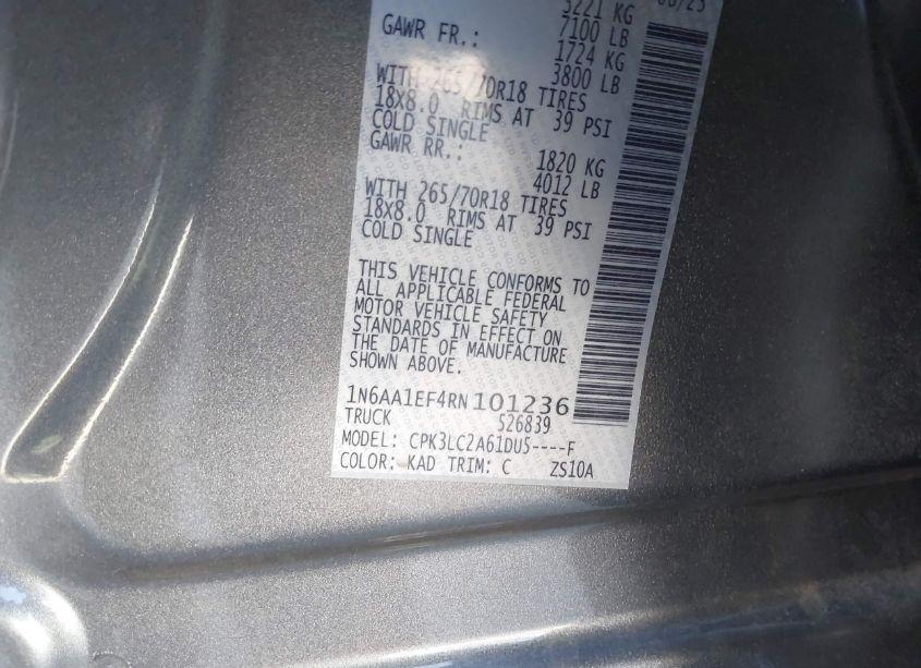 Photo 9 of 2024 Nissan Titan SV 4X2 (VIN 1N6AA1EF4RN101236)