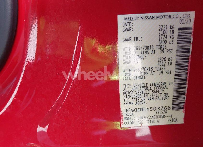 Photo 9 of 2020 Nissan Titan SV 4X2 (VIN 1N6AA1EF6LN503766)