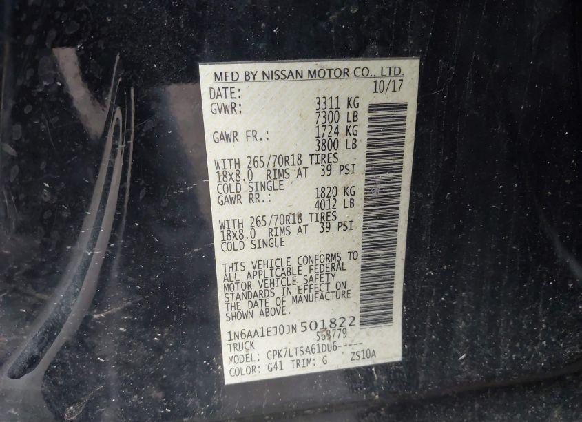 Photo 9 of 2018 Nissan Titan SV (VIN 1N6AA1EJ0JN501822)