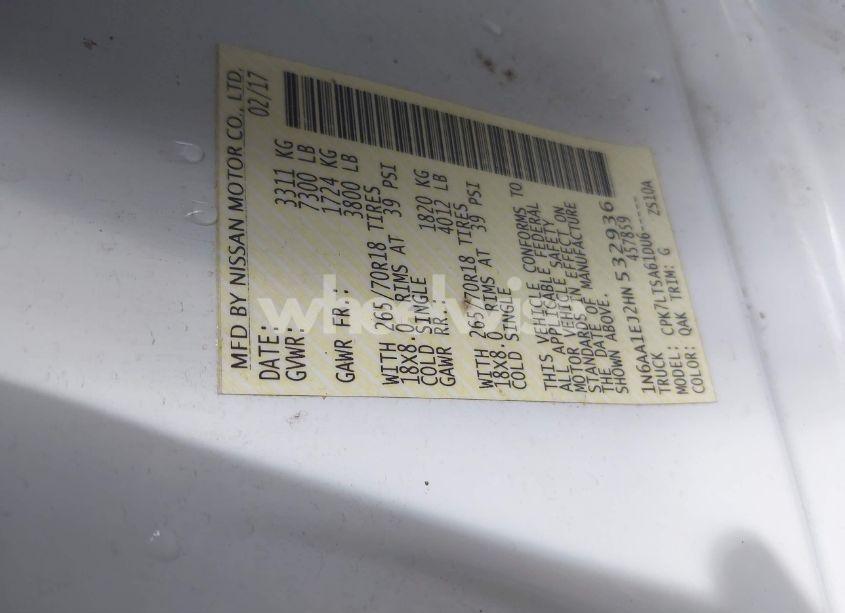 Photo 9 of 2017 Nissan Titan SV (VIN 1N6AA1EJ2HN532936)