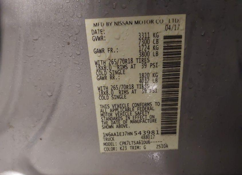 Photo 9 of 2017 Nissan Titan SV (VIN 1N6AA1EJ7HN543981)