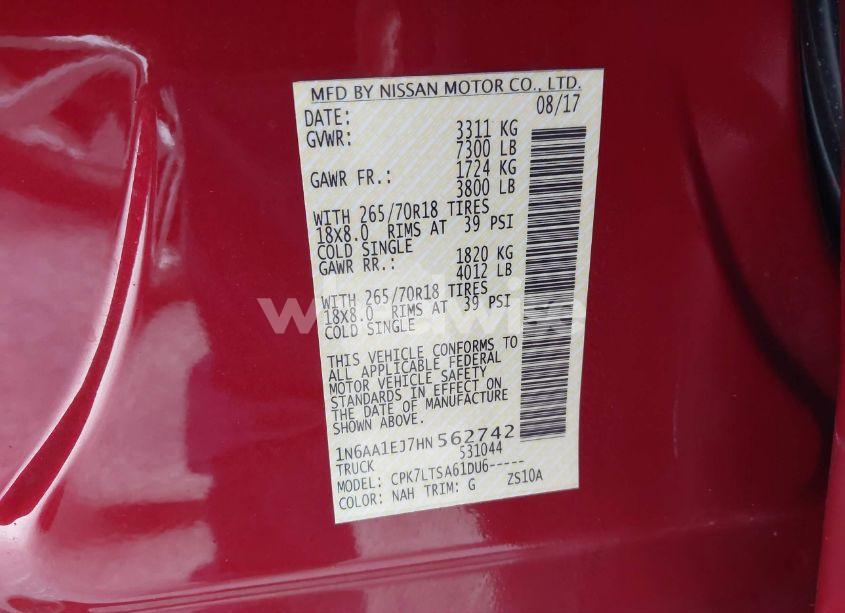 Photo 9 of 2017 Nissan Titan SV (VIN 1N6AA1EJ7HN562742)